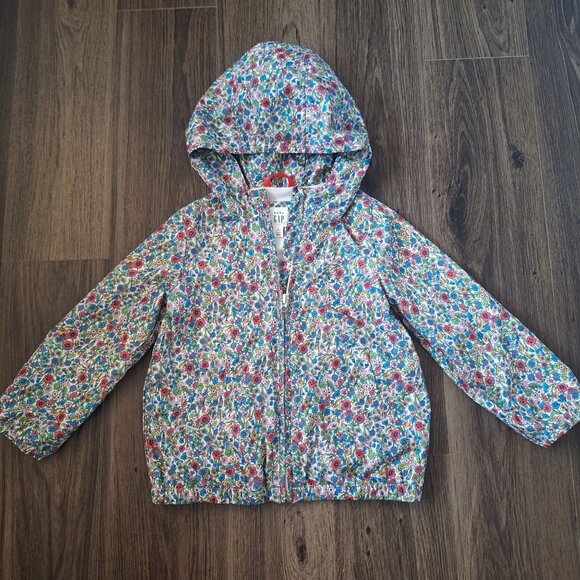 💙 Gap Girls Floral Lined Hooded Rain Jacket Size 5T Fall Winter Streetwear Cott - Picture 7 of 7